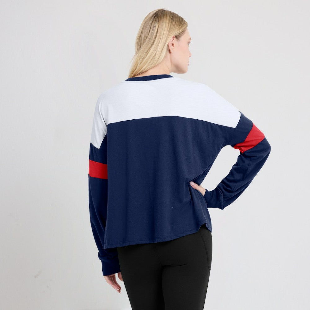 Boston Red Sox Women's Even Match Lace-Up Long Sleeve V-Neck T-Shirt - Navy/White