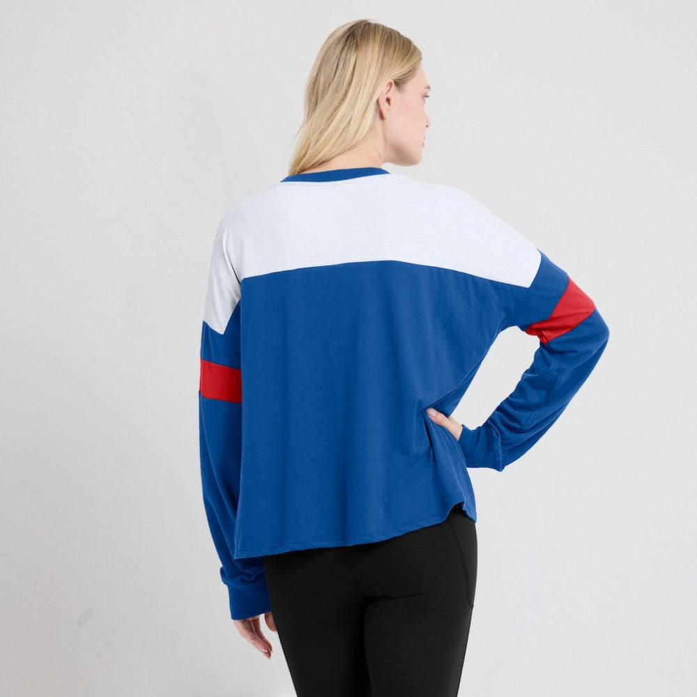 Chicago Cubs Women's Even Match Lace-Up Long Sleeve V-Neck T-Shirt - Royal/White