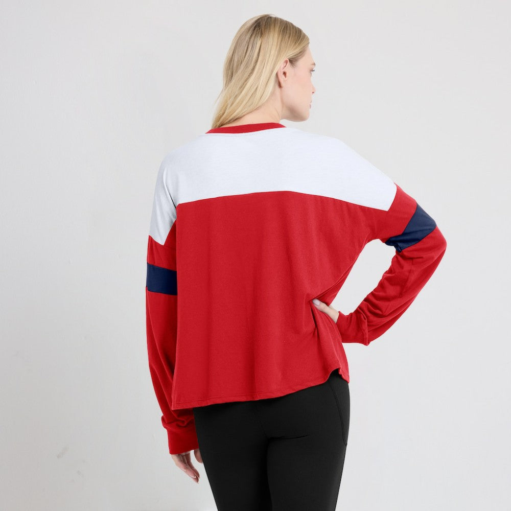 St. Louis Cardinals Women's Even Match Lace-Up Long Sleeve V-Neck T-Shirt - Red/White