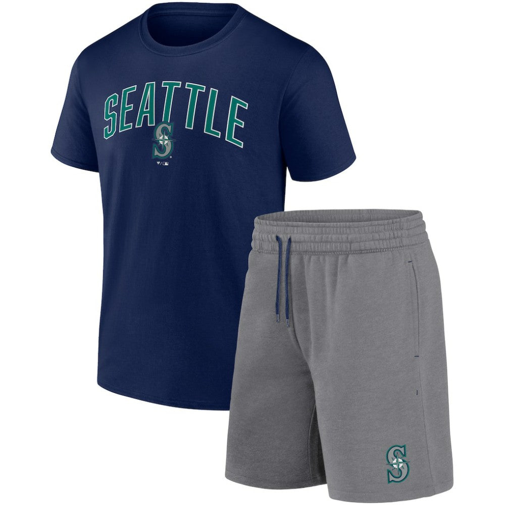 Seattle Mariners Arch T-Shirt & Shorts Combo Set - Navy/Heather Gray