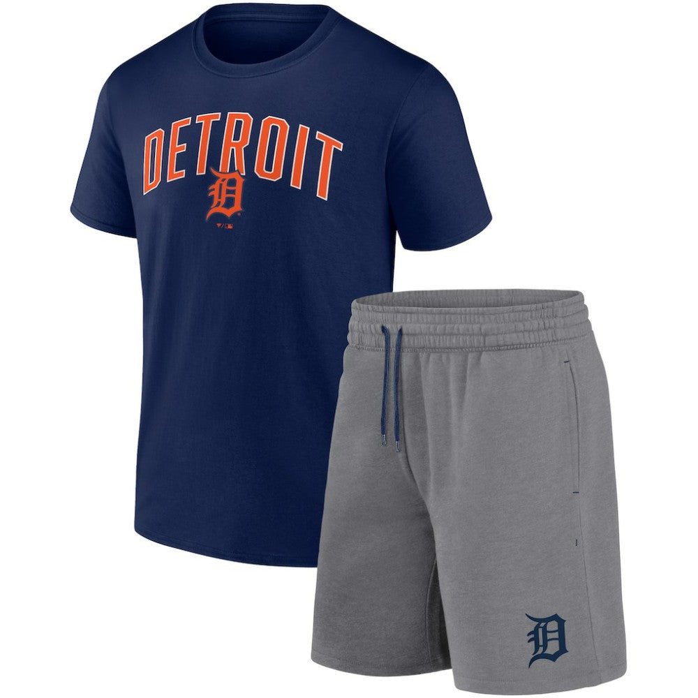 Detroit Tigers Arch T-Shirt & Shorts Combo Set - Navy/Heather Gray