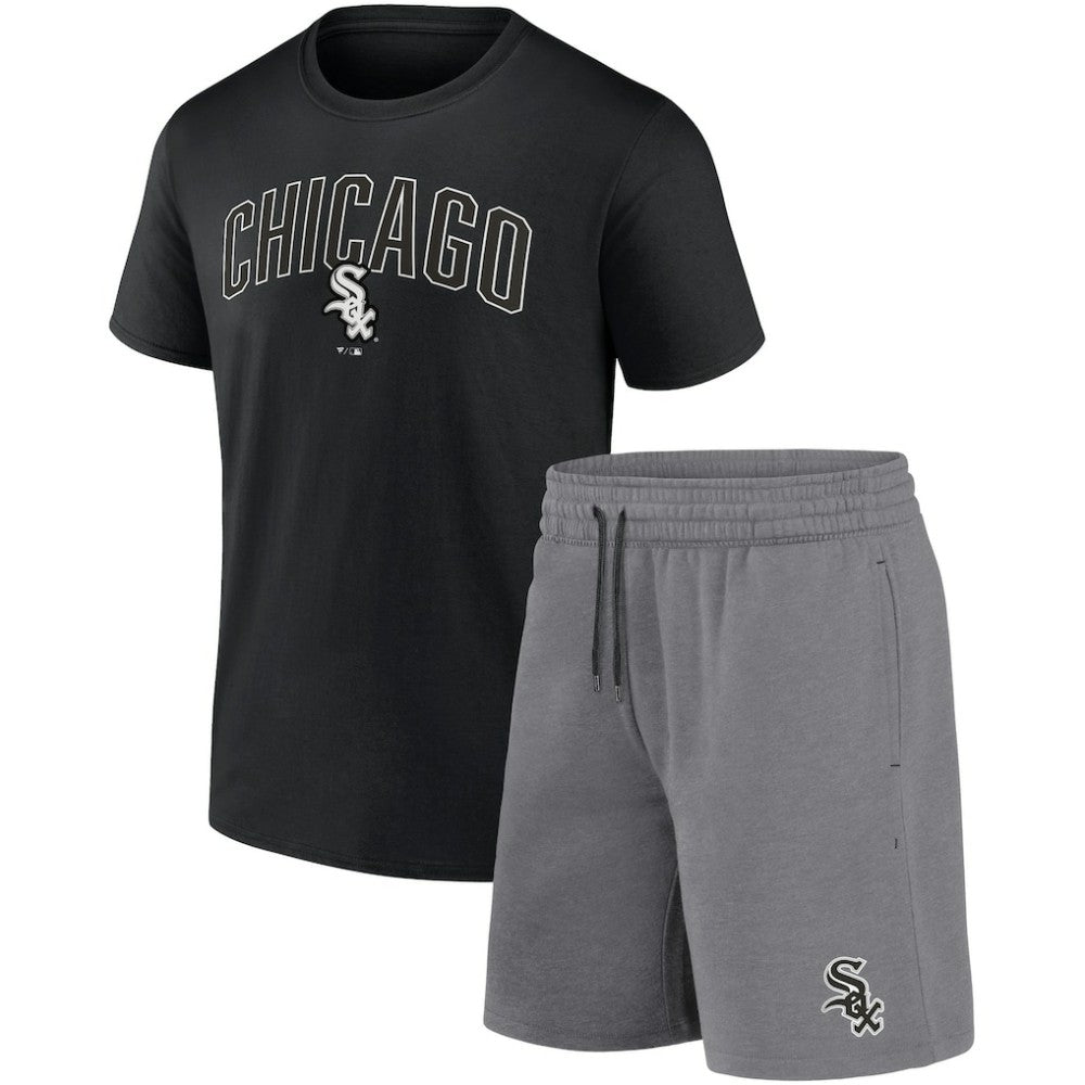 Chicago White Sox Arch T-Shirt & Shorts Combo Set - Black/Heather Gray