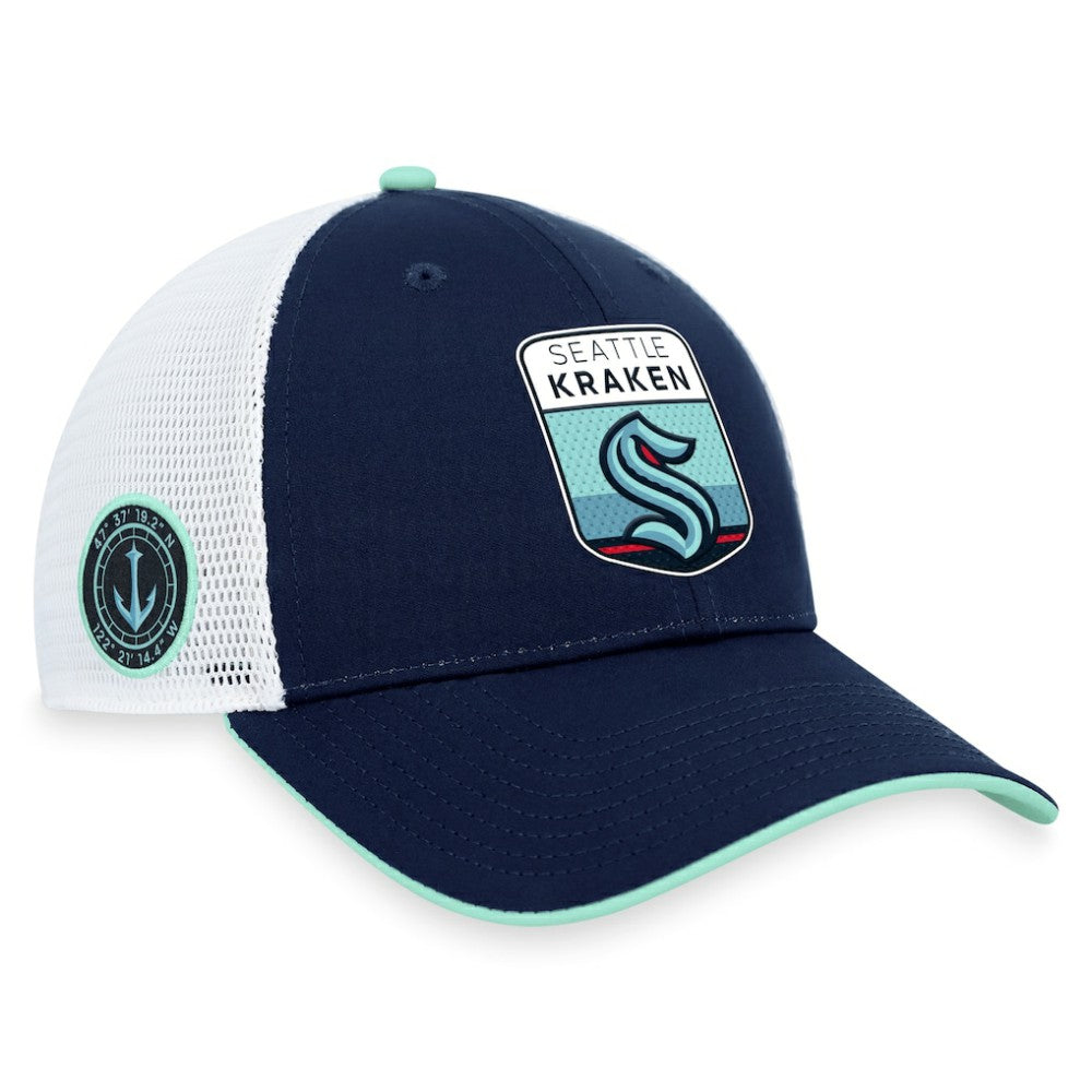 Seattle Kraken Fanatics 2023 NHL Draft On Stage Trucker Adjustable Hat Deep Sea Blue