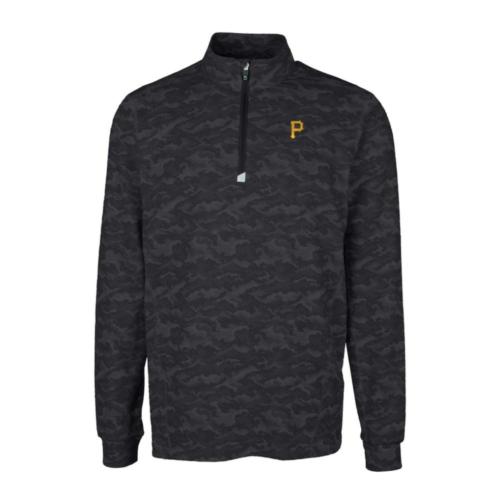 Pittsburgh Pirates Cutter & Buck Big & Tall Traverse Camo Print Stretch Quarter-Zip Pullover Top - Black