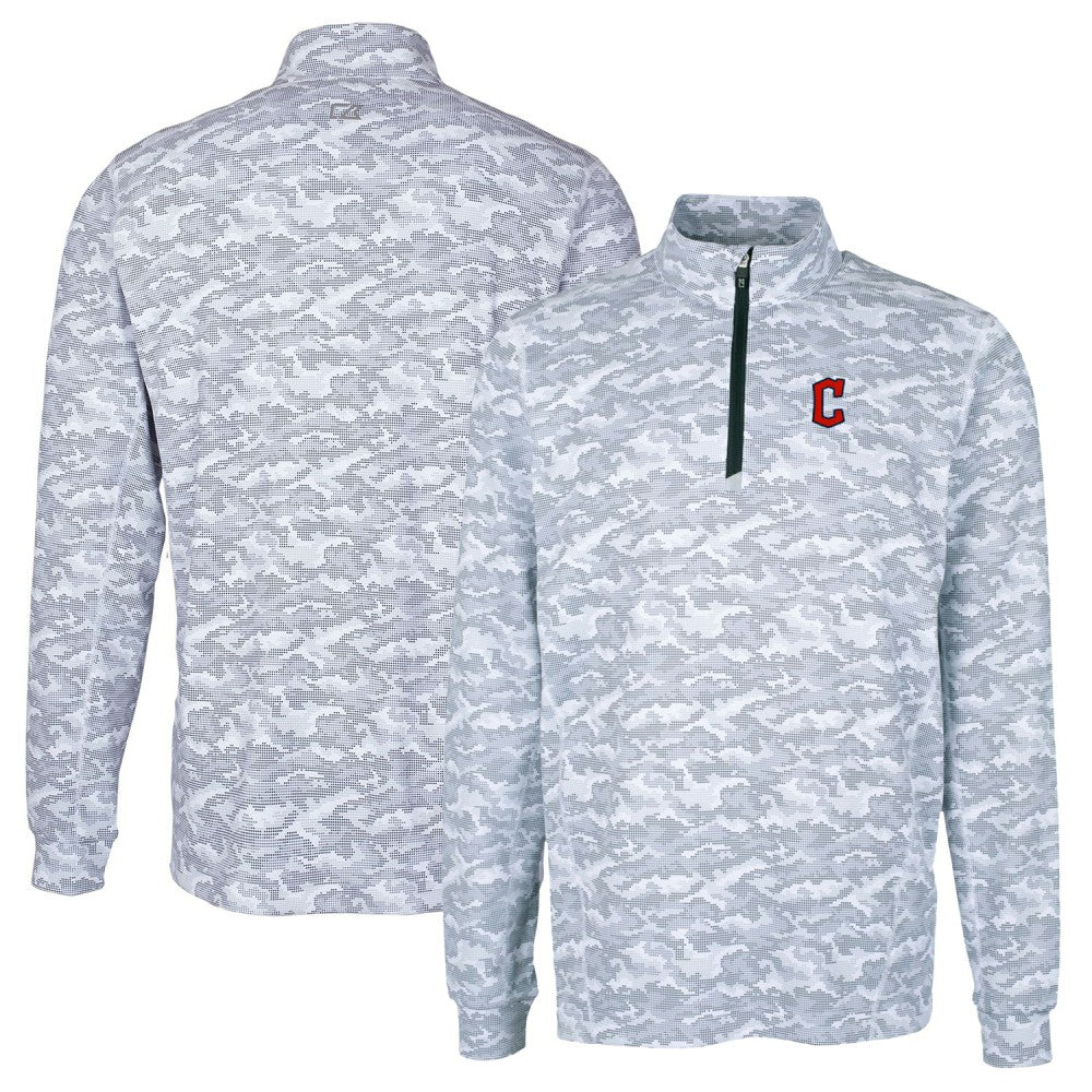 Cleveland Guardians Cutter & Buck Big & Tall Traverse Camo Print Stretch Quarter-Zip Pullover Top - Charcoal