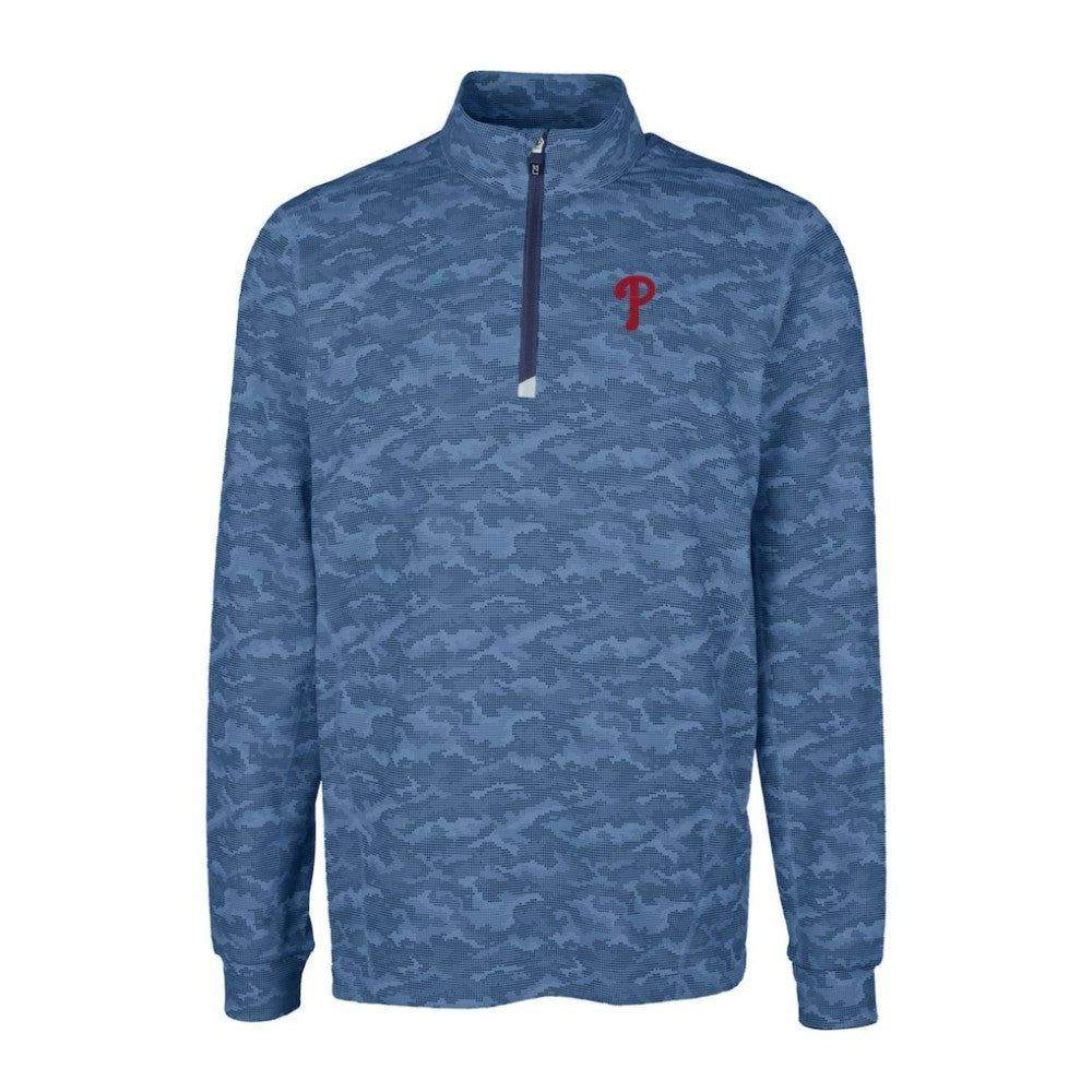 Philadelphia Phillies Cutter & Buck Big & Tall Traverse Camo Print Stretch Quarter-Zip Pullover Top - Navy