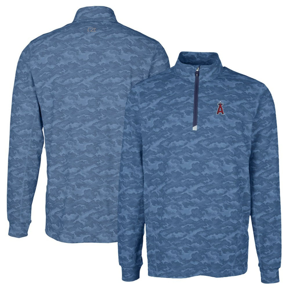 Los Angeles Angels Cutter & Buck Big & Tall Traverse Camo Print Stretch Quarter-Zip Pullover Top - Navy