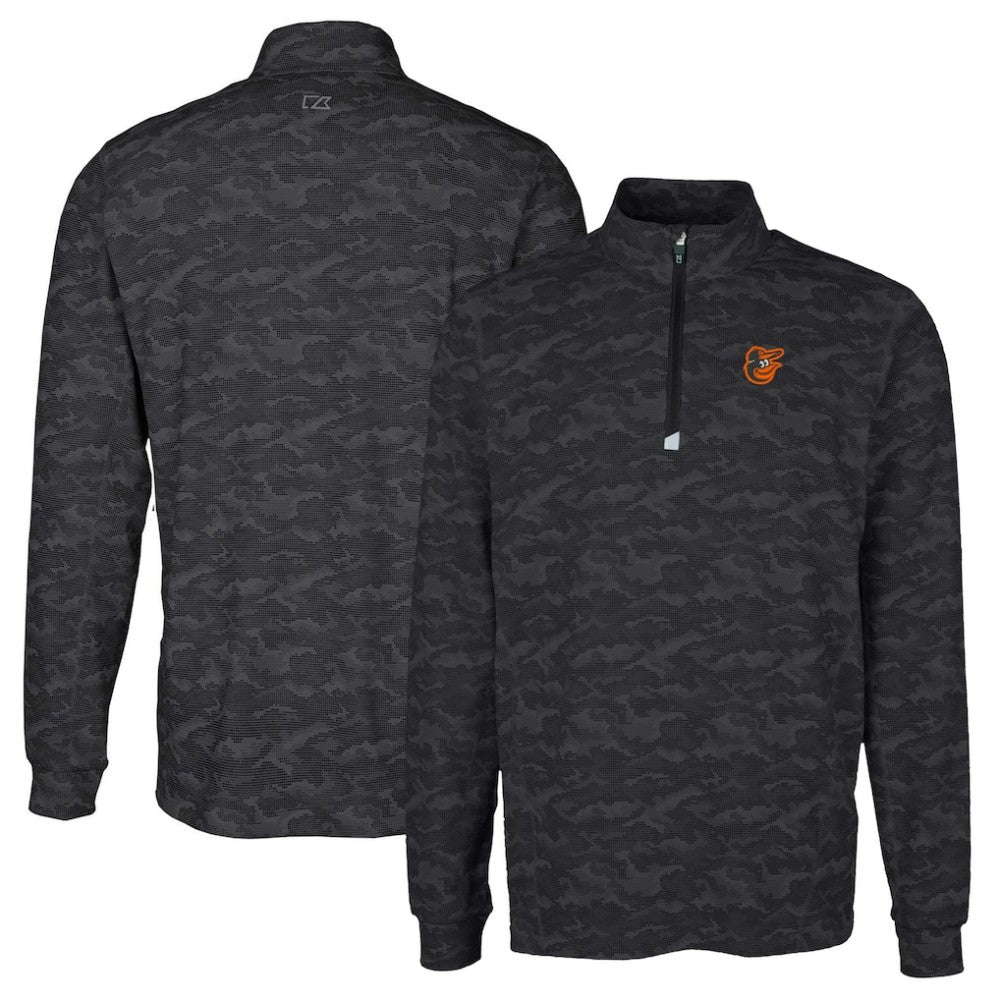 Baltimore Orioles Cutter & Buck Traverse Camo Print Stretch Quarter-Zip Pullover Top - Black