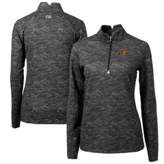 Baltimore Orioles Cutter & Buck Women's Traverse Camo Print Stretch Quarter-Zip Pullover Top - Black