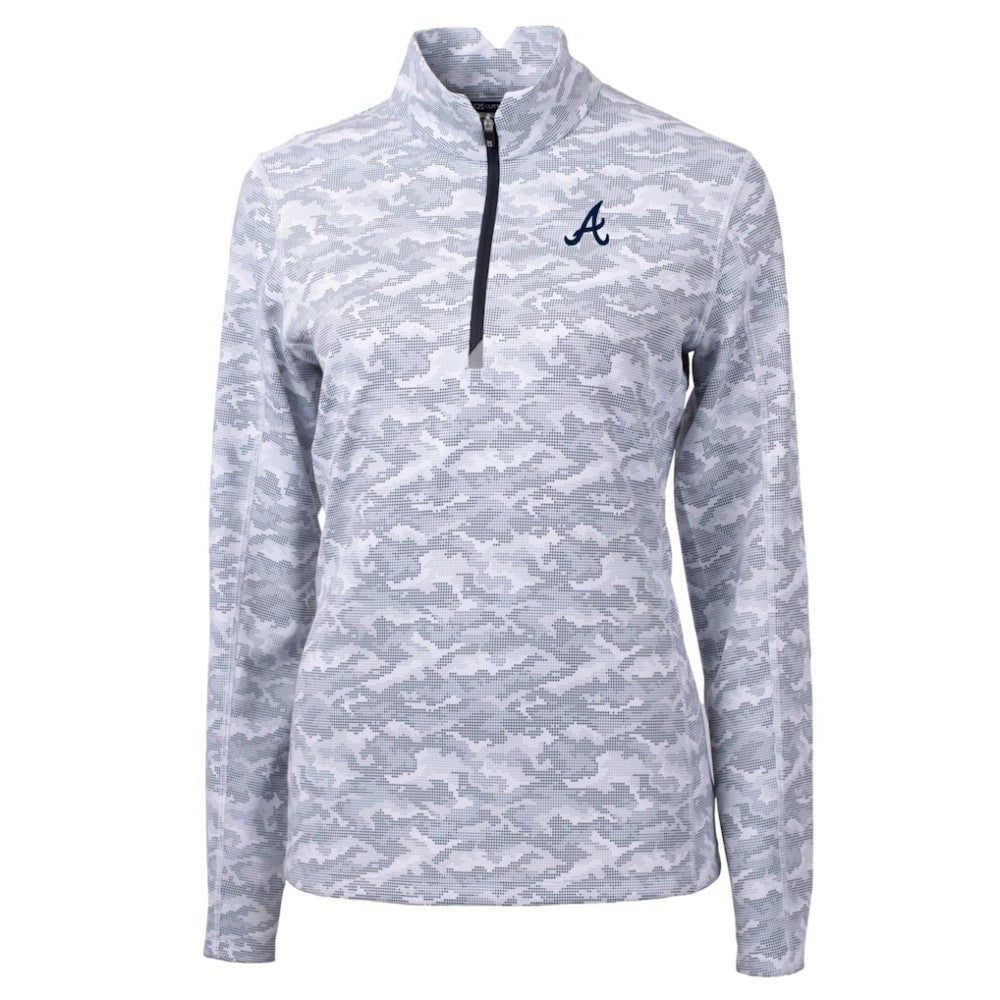 Atlanta Braves Cutter & Buck Women's Traverse Camo Print Stretch Quarter-Zip Pullover Top - Charcoal