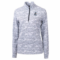 Miami Marlins Cutter & Buck Women's Traverse Camo Print Stretch Quarter-Zip Pullover Top - Charcoal