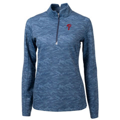 Philadelphia Phillies Cutter & Buck Women's Traverse Camo Print Stretch Quarter-Zip Pullover Top - Navy