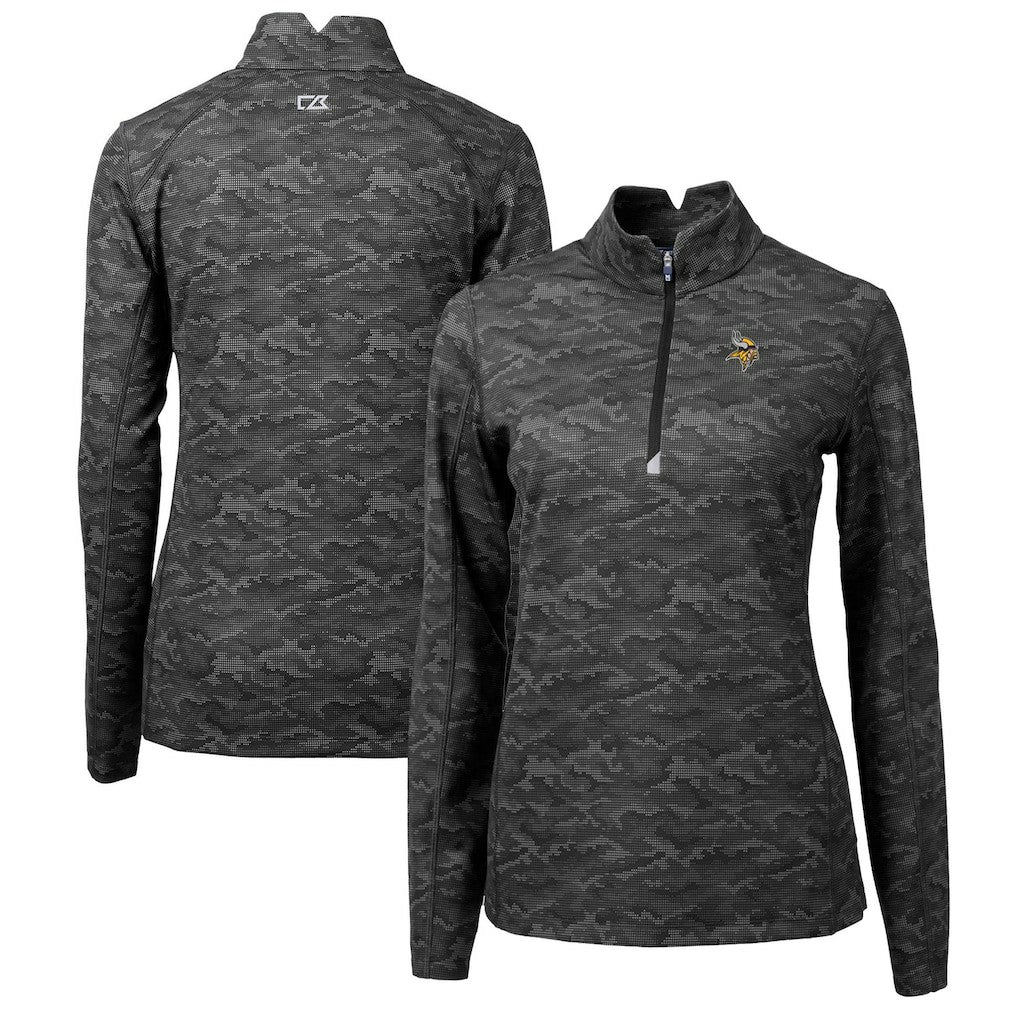 Minnesota Vikings Cutter & Buck Women's Traverse Camo Print Stretch Quarter-Zip Pullover Top - Black on sale