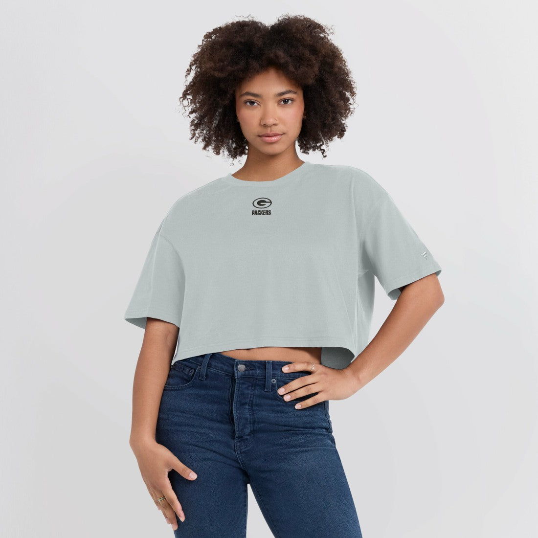 Green Bay Packers Women's Elements Super Soft Boxy Cropped T-Shirt - Gray for sale
