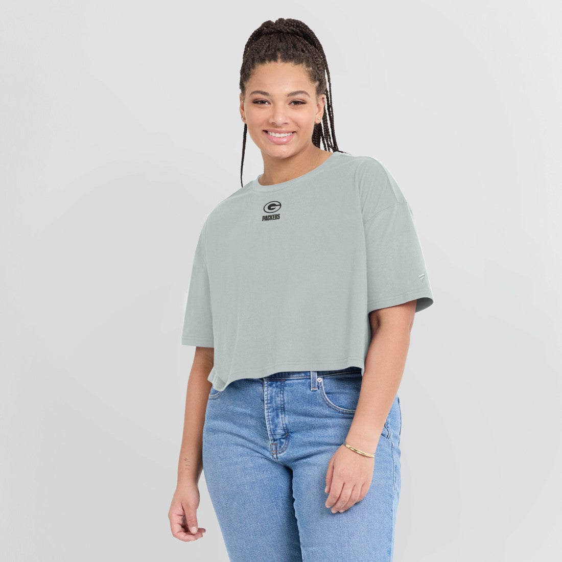 Green Bay Packers Women's Elements Super Soft Boxy Cropped T-Shirt - Gray for sale