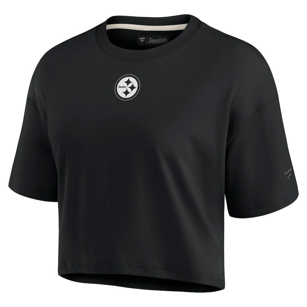 Pittsburgh Steelers Women's Elements Super Soft Boxy Cropped T-Shirt - Black discount