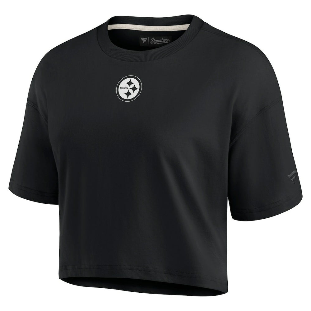 Pittsburgh Steelers Women's Elements Super Soft Boxy Cropped T-Shirt - Black discount