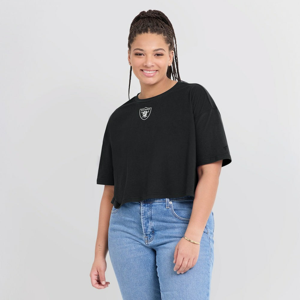 Las Vegas Raiders Women's Elements Super Soft Boxy Cropped T-Shirt - Black discount