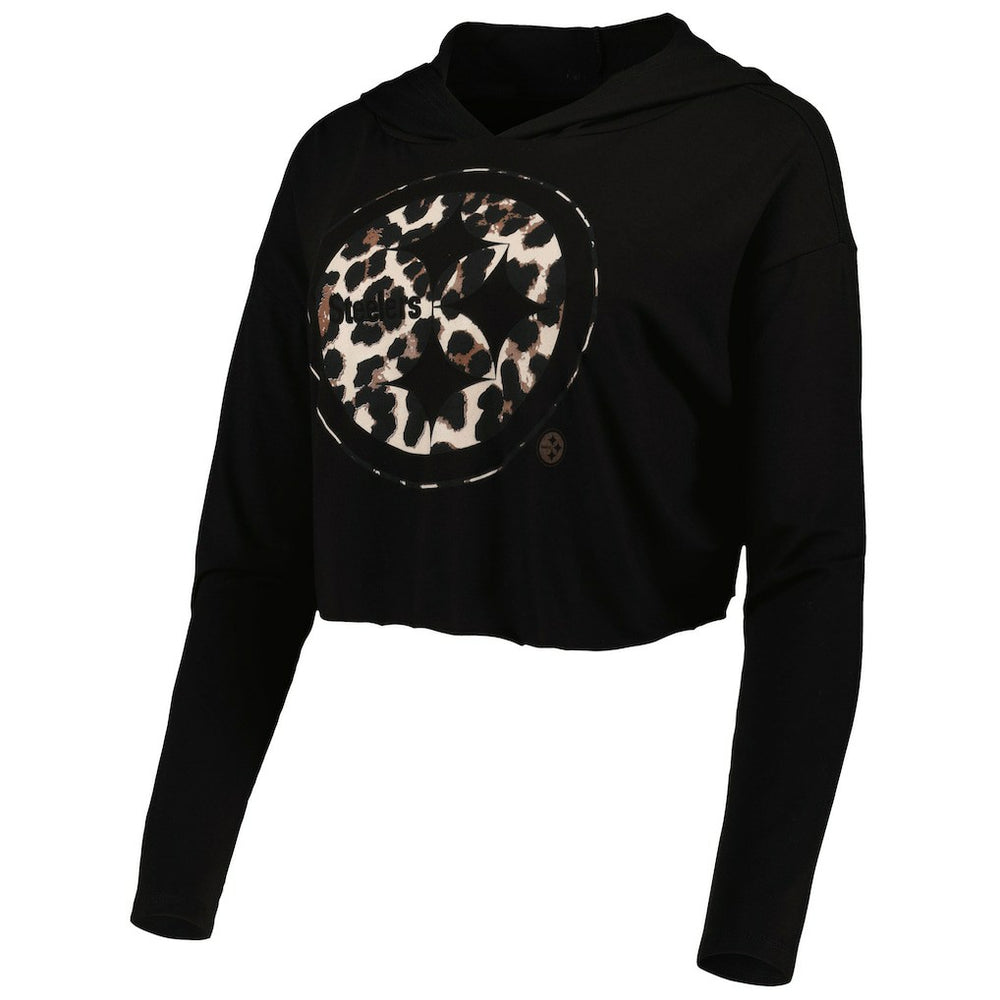 T.J. Watt Pittsburgh Steelers Majestic Threads Women's Leopard Player Name & Number Long Sleeve Cropped Hoodie - Black sale
