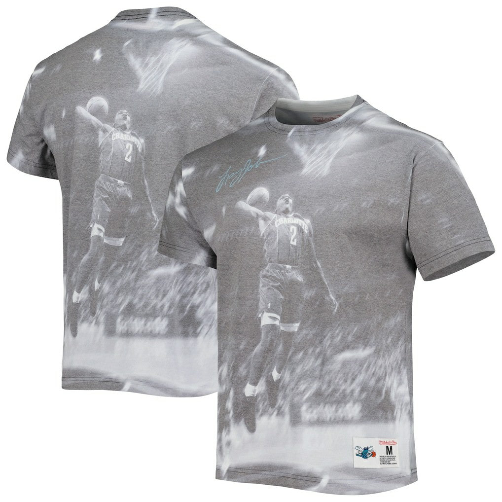 Larry Johnson Charlotte Hornets Above The Rim T-Shirt - Heather Gray | Mitchell & Ness for sale