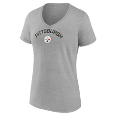 Pittsburgh Steelers Women's Team Arc V-Neck T-Shirt - Heather Gray for sale