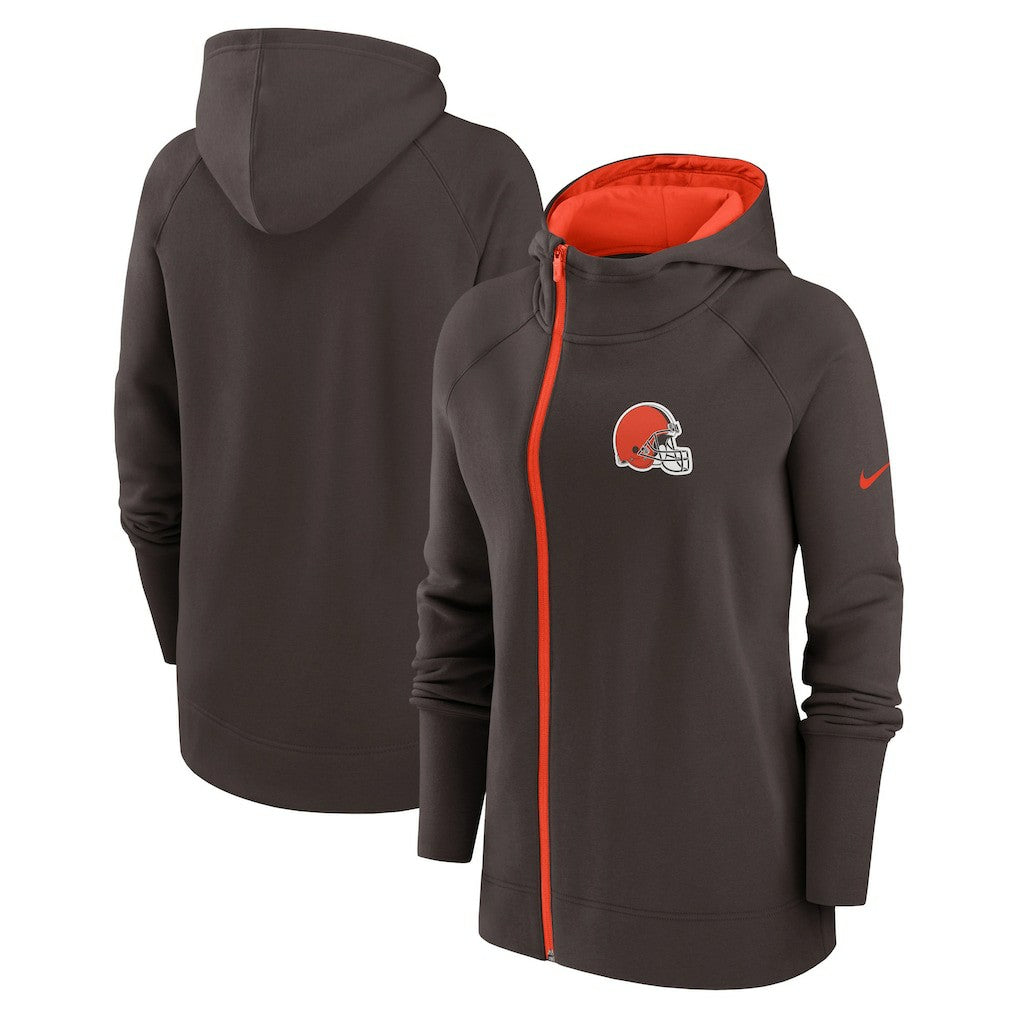 Cleveland Browns Women's Asymmetrical Raglan Full-Zip Hoodie - Brown | Nike sale