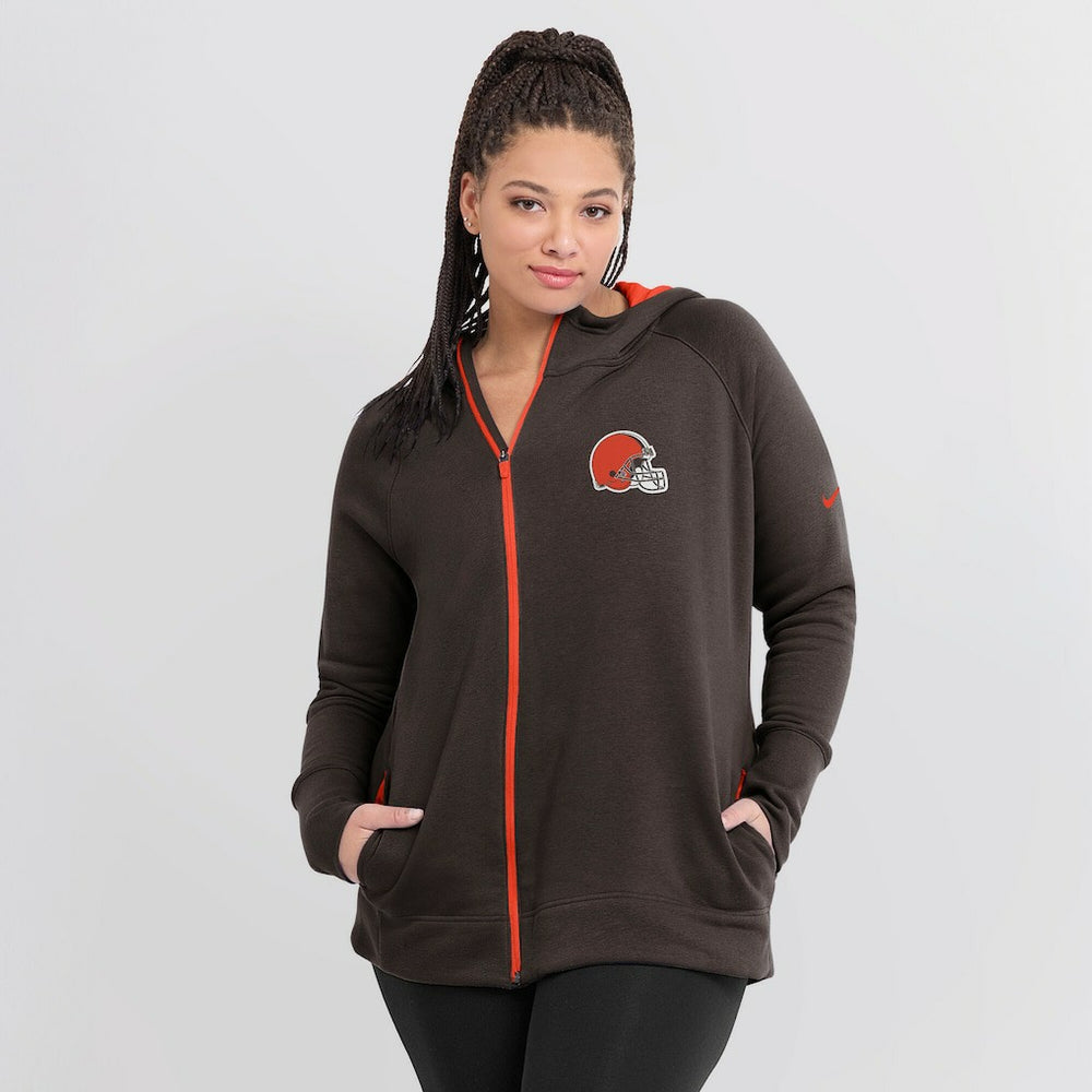 Cleveland Browns Women's Asymmetrical Raglan Full-Zip Hoodie - Brown | Nike sale