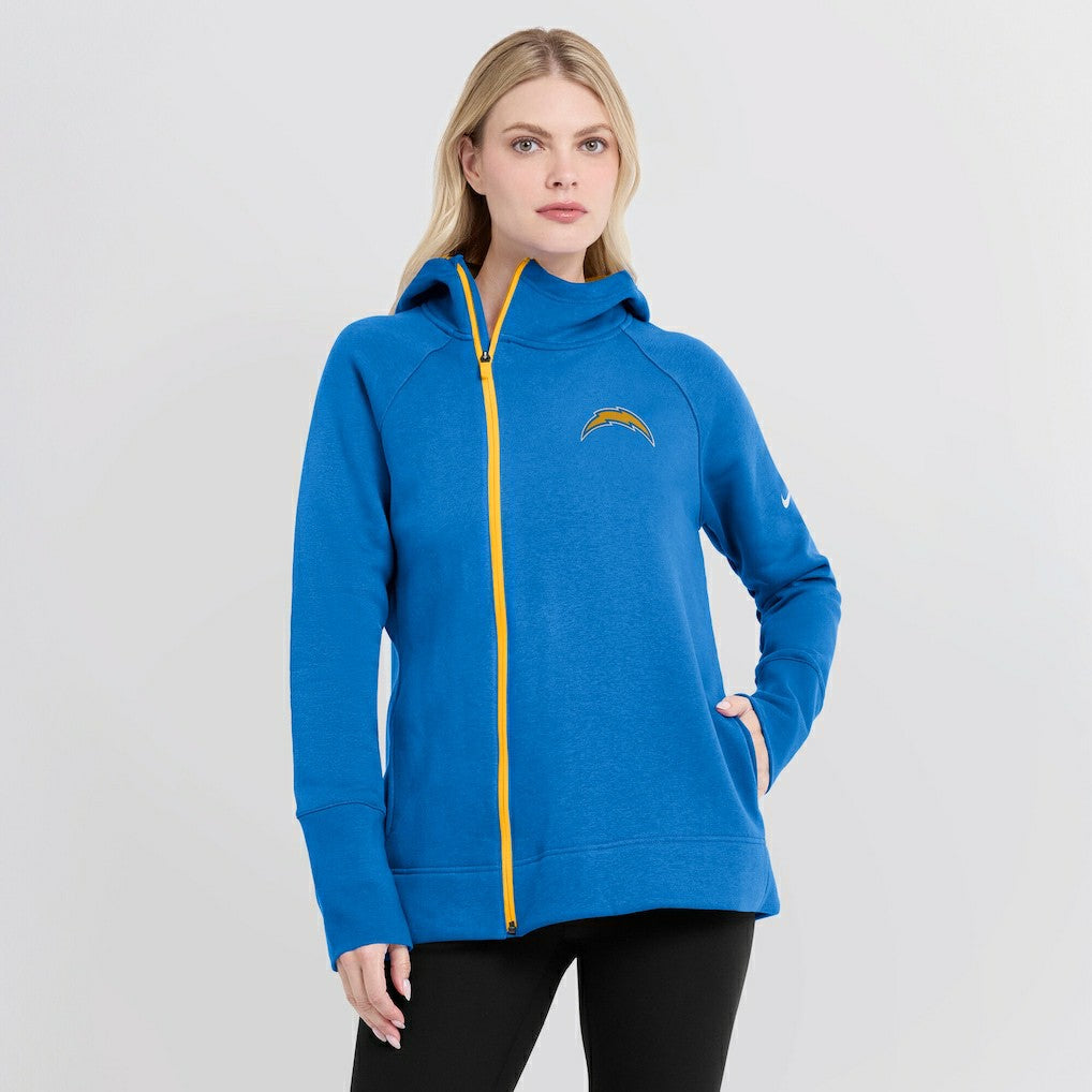 Los Angeles Chargers Women's Asymmetrical Raglan Full-Zip Hoodie - Powder Blue | Nike online