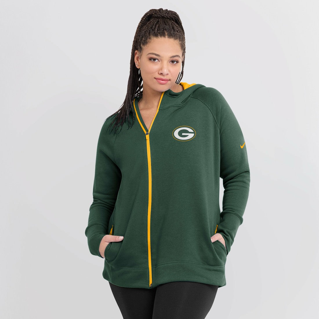 Green Bay Packers Women's Asymmetrical Raglan Full-Zip Hoodie - Green | Nike cheap