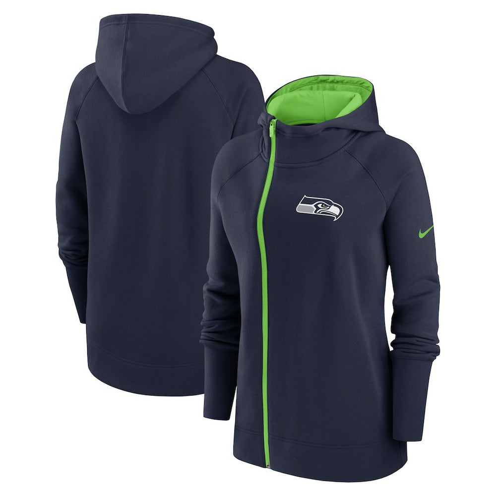 Seattle Seahawks Women's Asymmetrical Raglan Full-Zip Hoodie - College Navy | Nike cheap