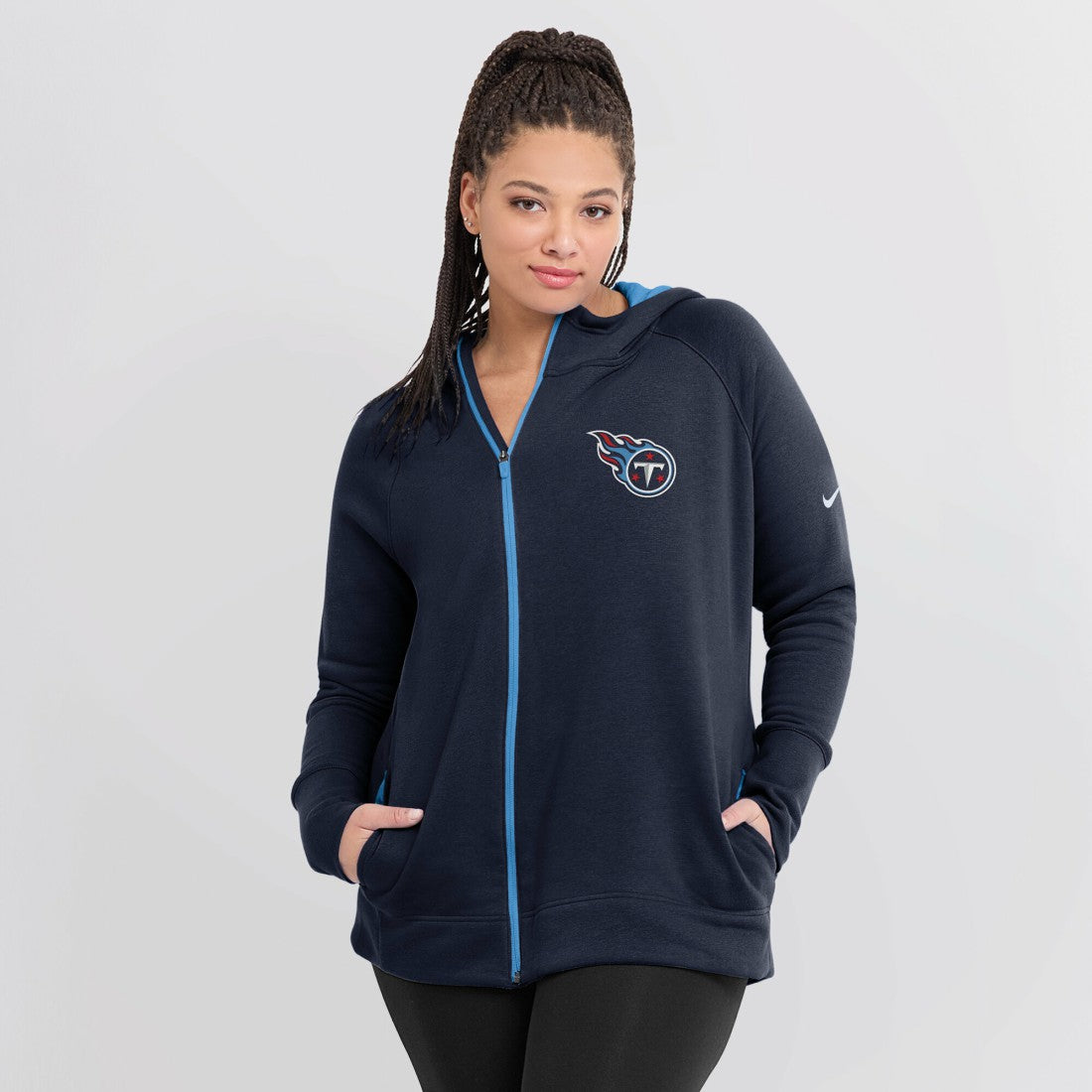 Tennessee Titans Women's Asymmetrical Raglan Full-Zip Hoodie - Navy | Nike outlet