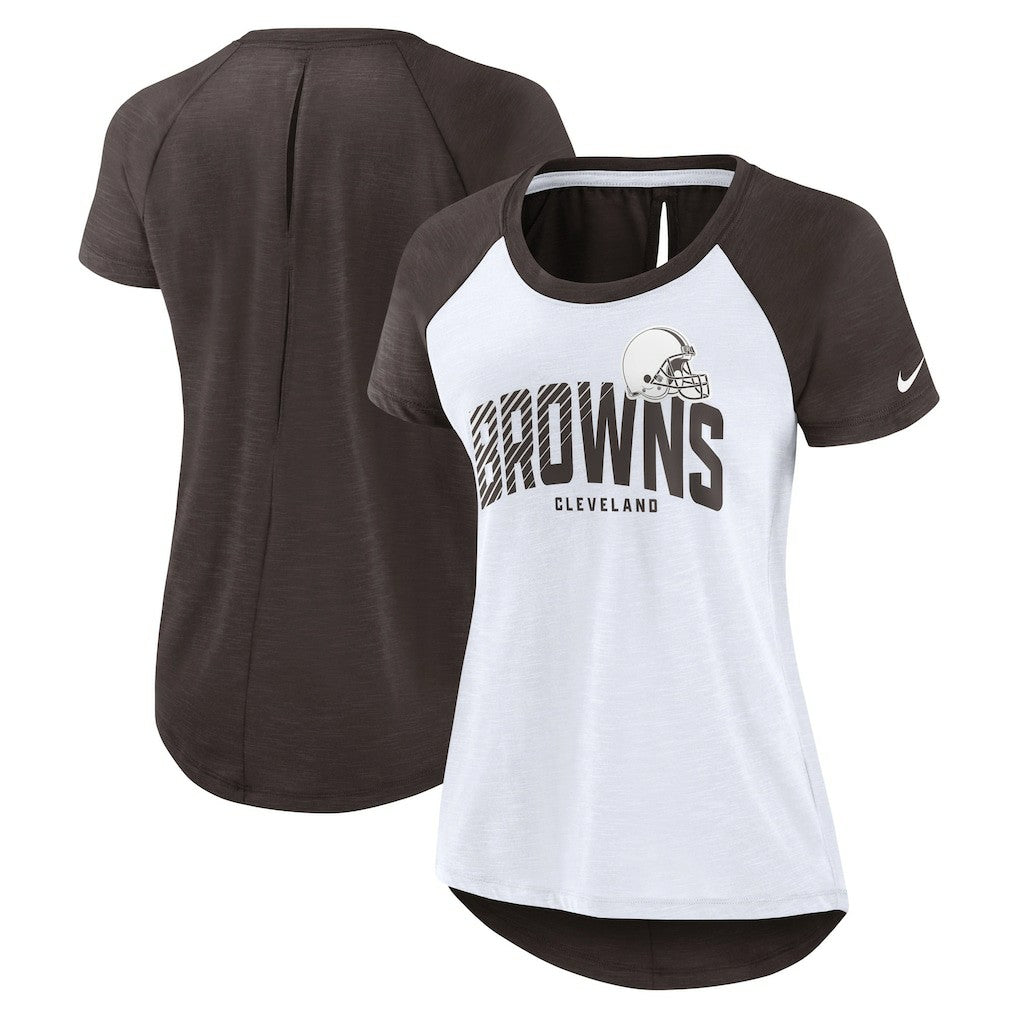 Cleveland Browns Women's Back Slit Lightweight Fashion T-Shirt - White/Heather Scarlet | Nike sale