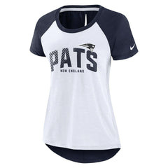 New England Patriots Women's Back Slit Lightweight Fashion T-Shirt - White/Heather Scarlet | Nike on sale