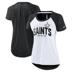 New Orleans Saints Women's Back Slit Lightweight Fashion T-Shirt - White/Heather Scarlet | Nike for sale