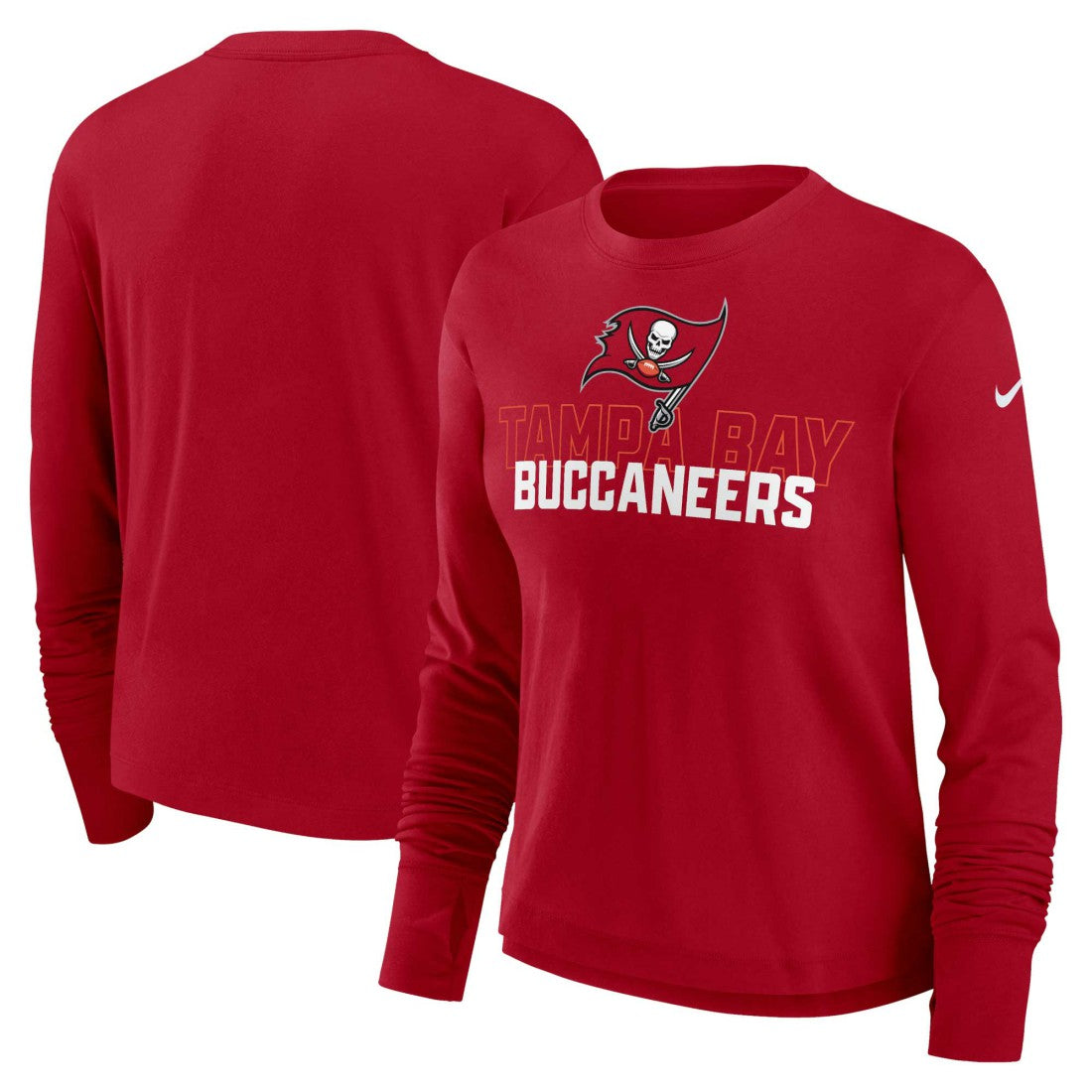 Tampa Bay Buccaneers Women's Modest Crop Performance Long Sleeve T-Shirt - Red | Nike for sale