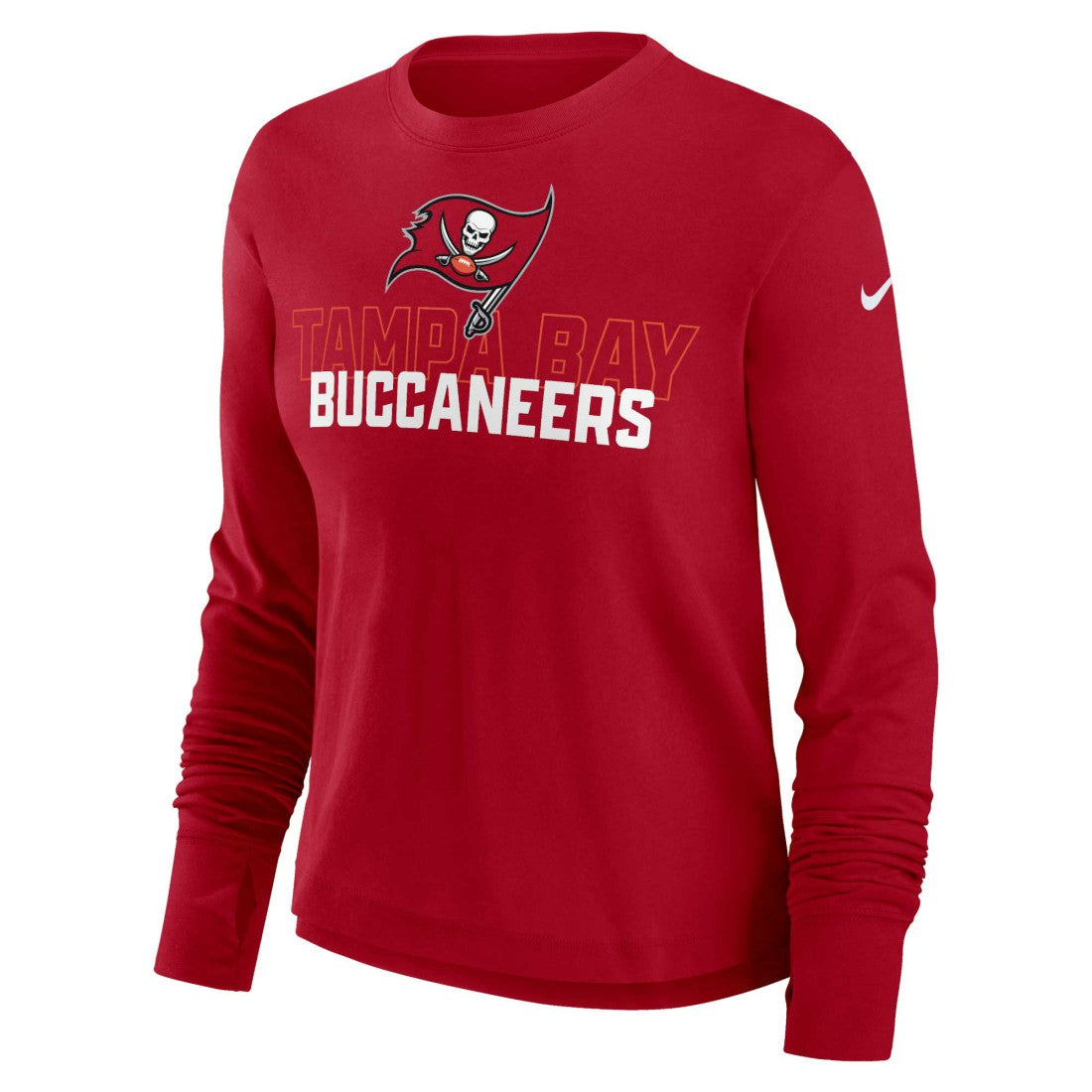 Tampa Bay Buccaneers Women's Modest Crop Performance Long Sleeve T-Shirt - Red | Nike for sale