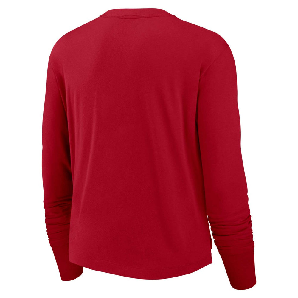 Tampa Bay Buccaneers Women's Modest Crop Performance Long Sleeve T-Shirt - Red | Nike for sale