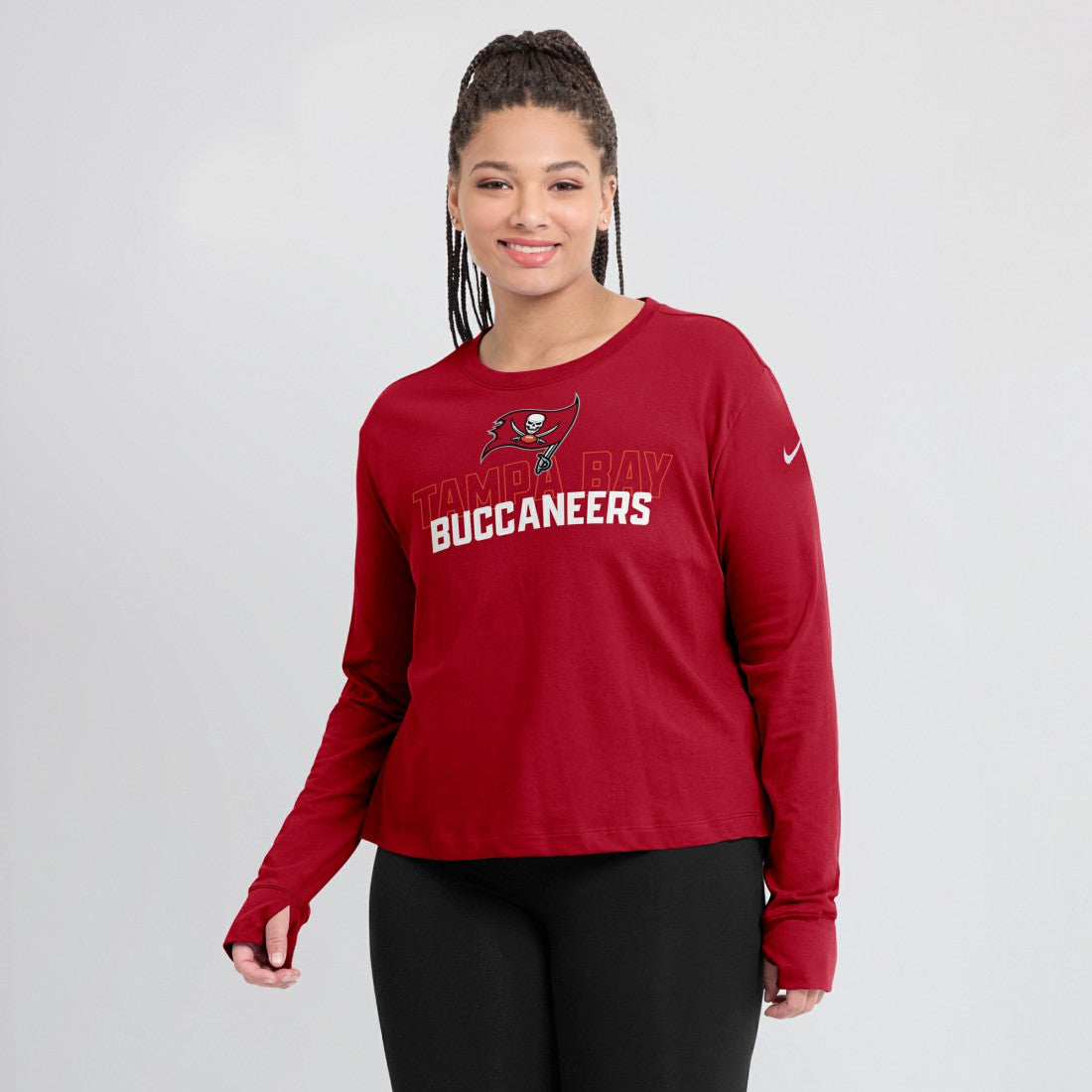 Tampa Bay Buccaneers Women's Modest Crop Performance Long Sleeve T-Shirt - Red | Nike for sale