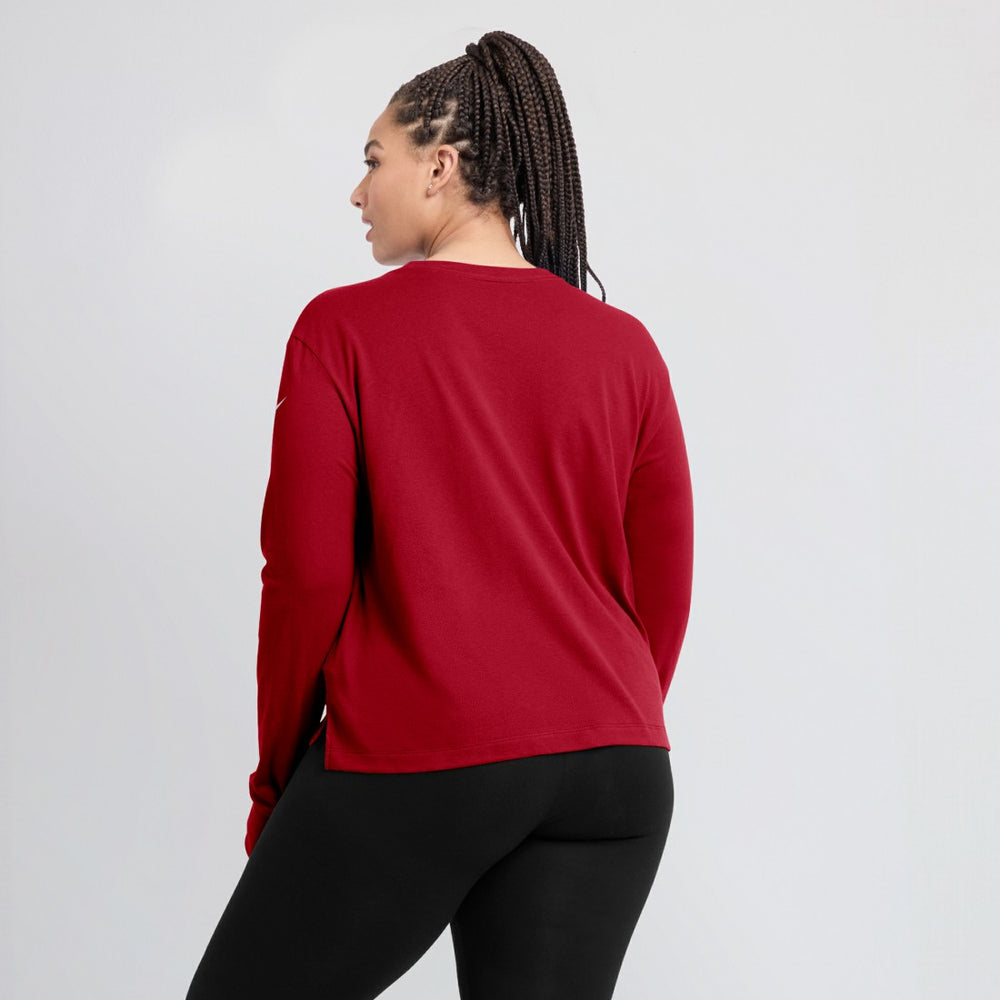 Tampa Bay Buccaneers Women's Modest Crop Performance Long Sleeve T-Shirt - Red | Nike for sale