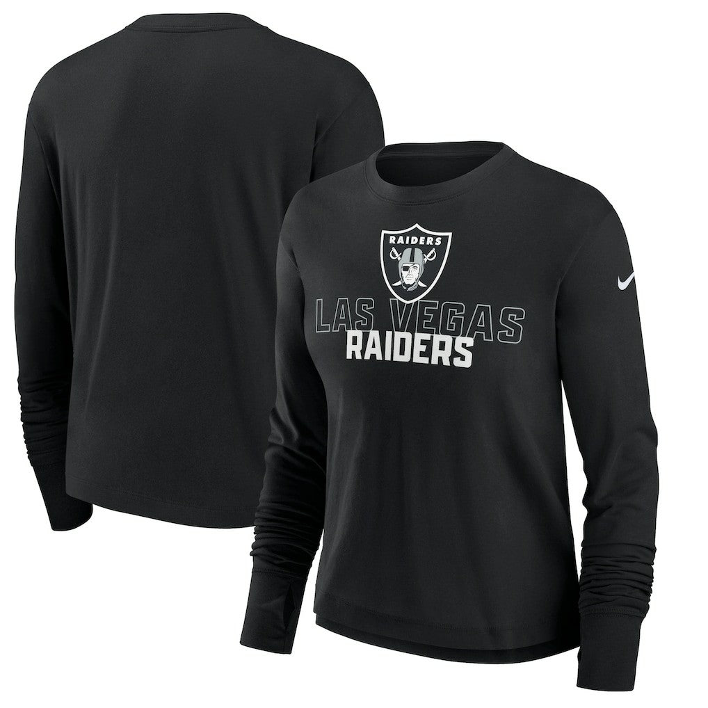 Las Vegas Raiders Women's Modest Crop Performance Long Sleeve T-Shirt - Black | Nike on sale