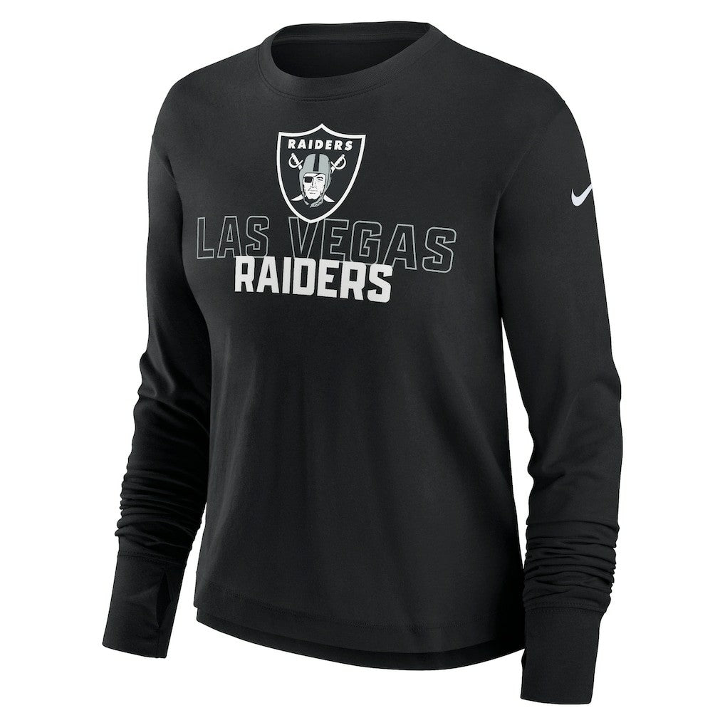 Las Vegas Raiders Women's Modest Crop Performance Long Sleeve T-Shirt - Black | Nike on sale