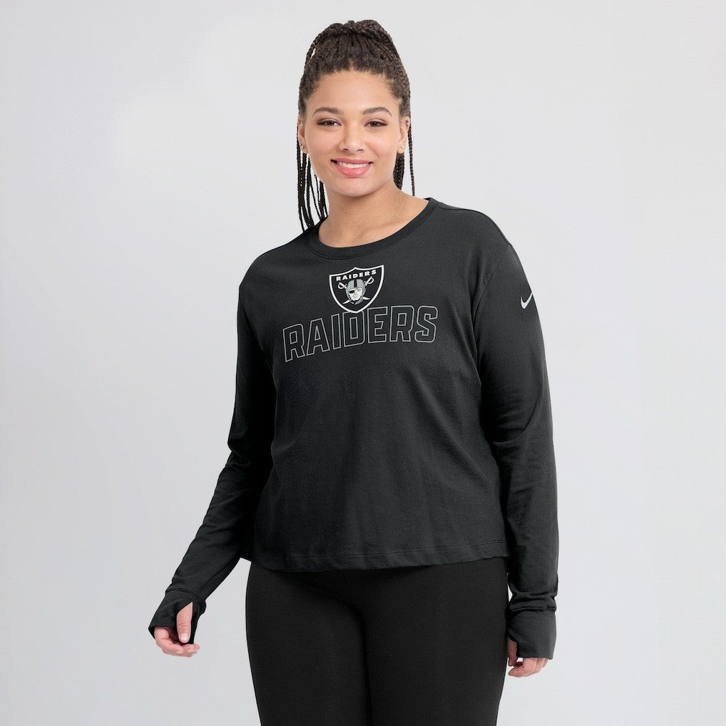 Las Vegas Raiders Women's Modest Crop Performance Long Sleeve T-Shirt - Black | Nike on sale