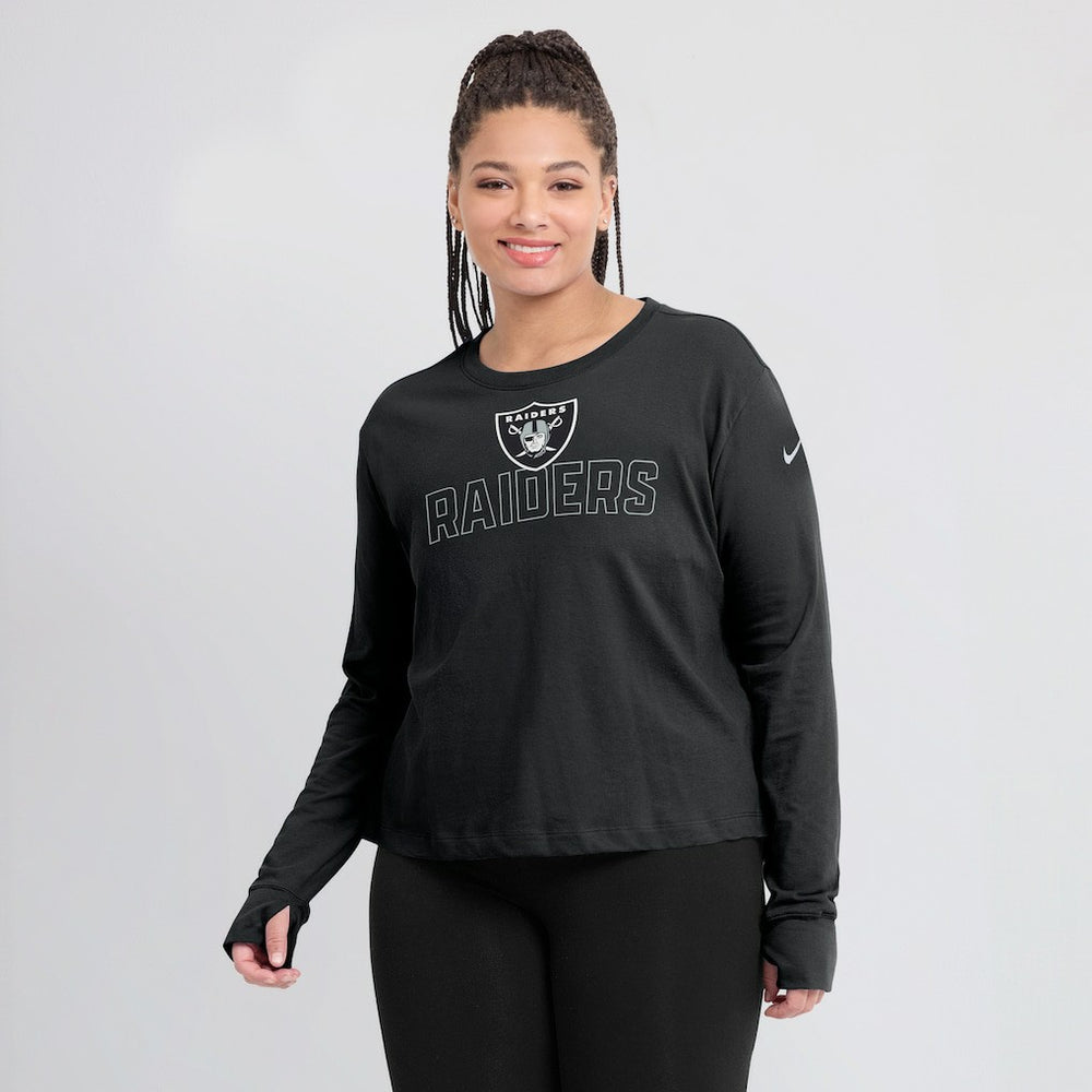 Las Vegas Raiders Women's Modest Crop Performance Long Sleeve T-Shirt - Black | Nike on sale