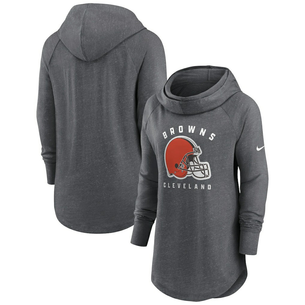 Cleveland Browns Women's Raglan Funnel Neck Pullover Hoodie - Heather Charcoal | Nike for sale