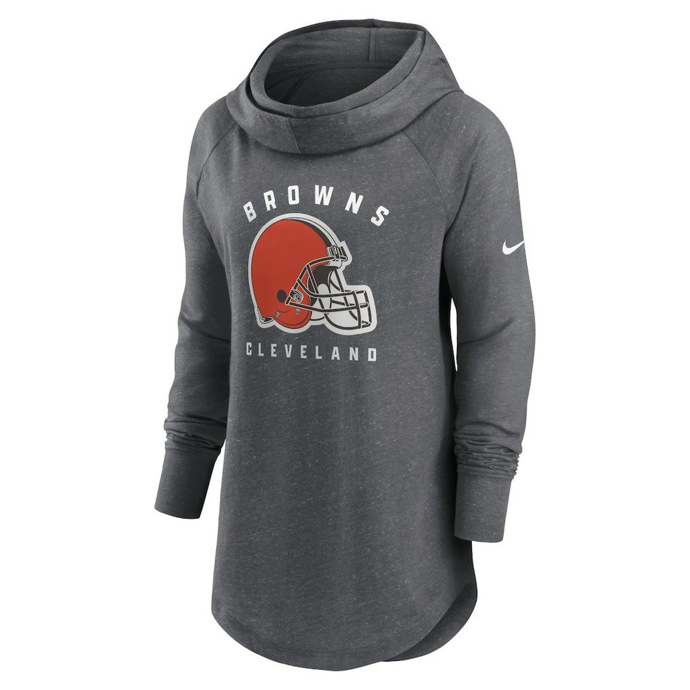 Cleveland Browns Women's Raglan Funnel Neck Pullover Hoodie - Heather Charcoal | Nike for sale