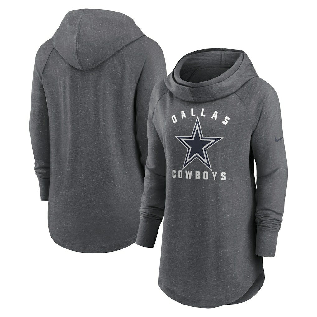 Dallas Cowboys Women's Raglan Funnel Neck Pullover Hoodie - Heather Charcoal | Nike on sale