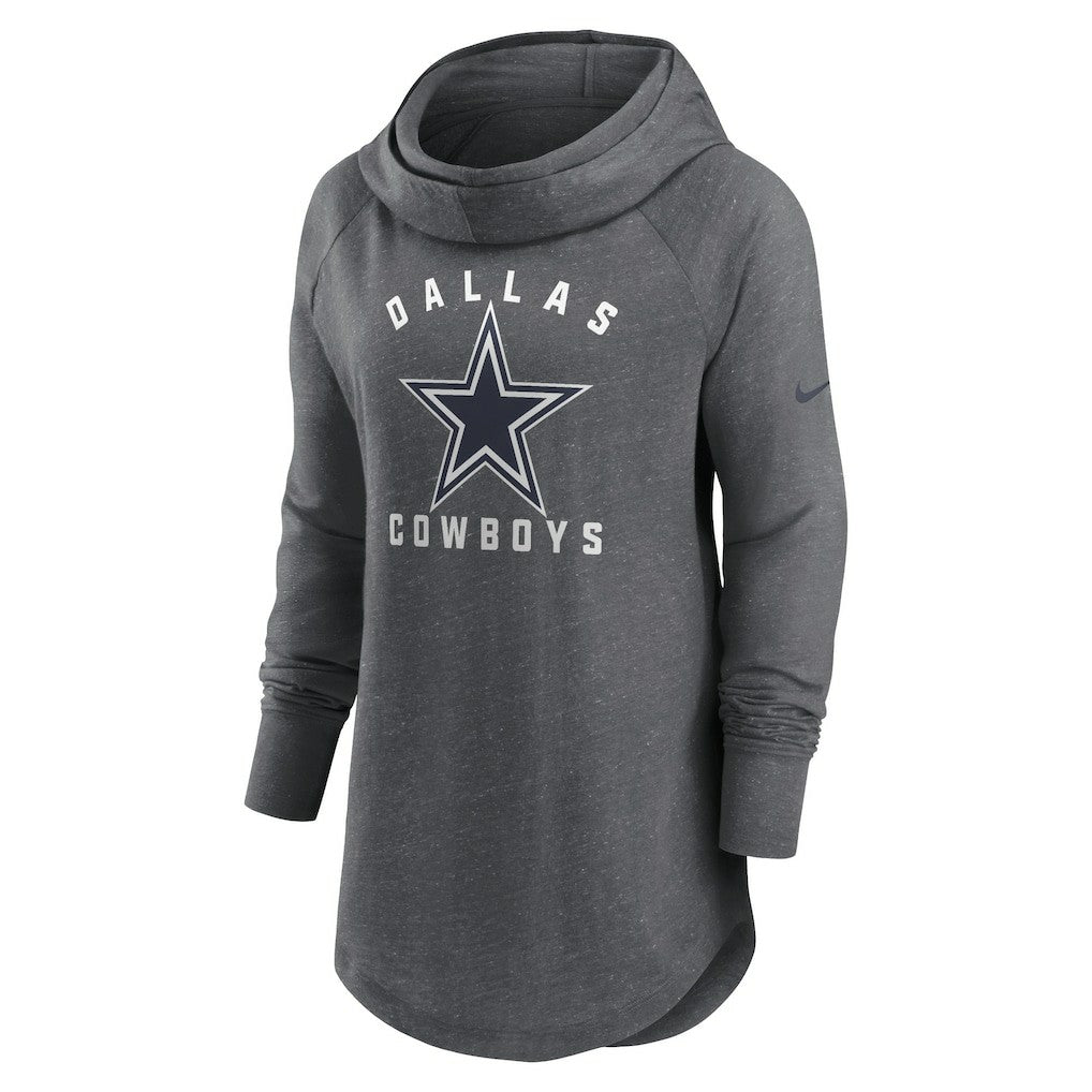 Dallas Cowboys Women's Raglan Funnel Neck Pullover Hoodie - Heather Charcoal | Nike on sale