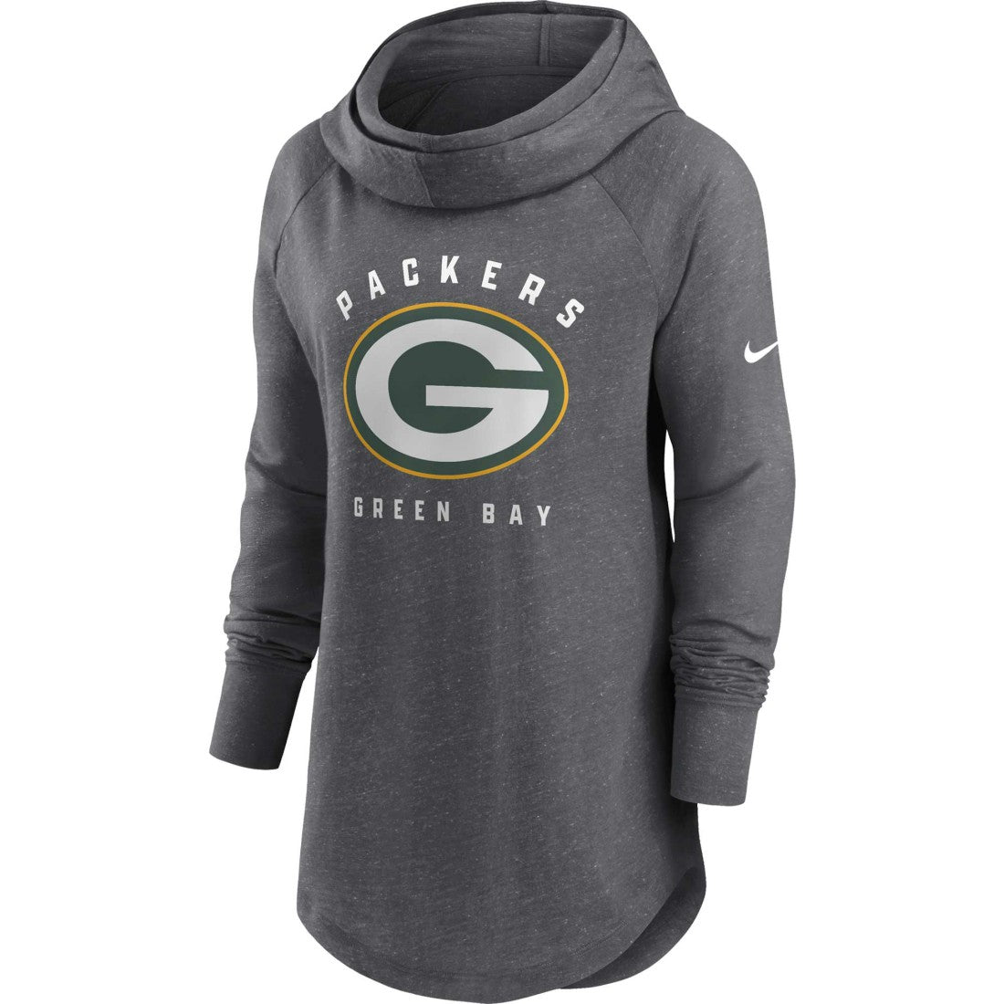 Green Bay Packers Women's Raglan Funnel Neck Pullover Hoodie - Heather Charcoal | Nike discount