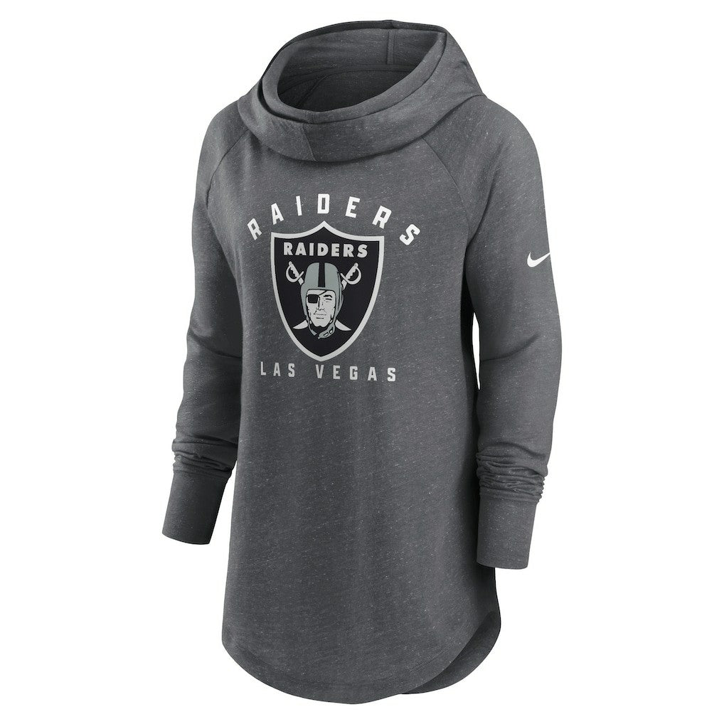 Las Vegas Raiders Women's Raglan Funnel Neck Pullover Hoodie - Heather Charcoal | Nike cheap