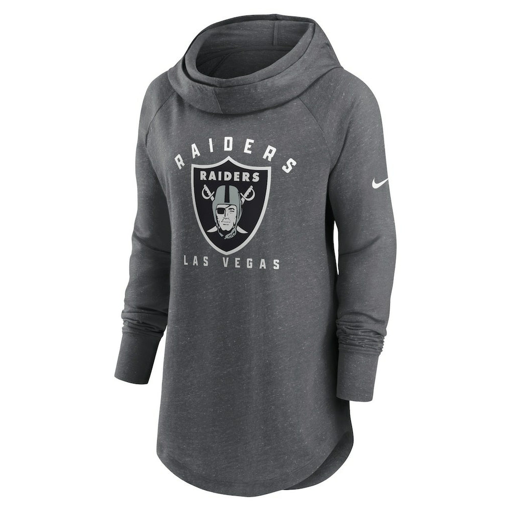 Las Vegas Raiders Women's Raglan Funnel Neck Pullover Hoodie - Heather Charcoal | Nike cheap